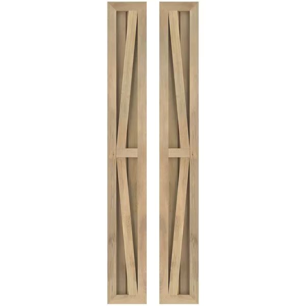 Americraft 2-Board Wood 2 Equal Panel Frmd Board-n-Batten Shutters w/ Dubl Z-Bar, ARW102BF207X56UNH, Ekena Millwork, Mfr#: ARW102BF207X56UNH